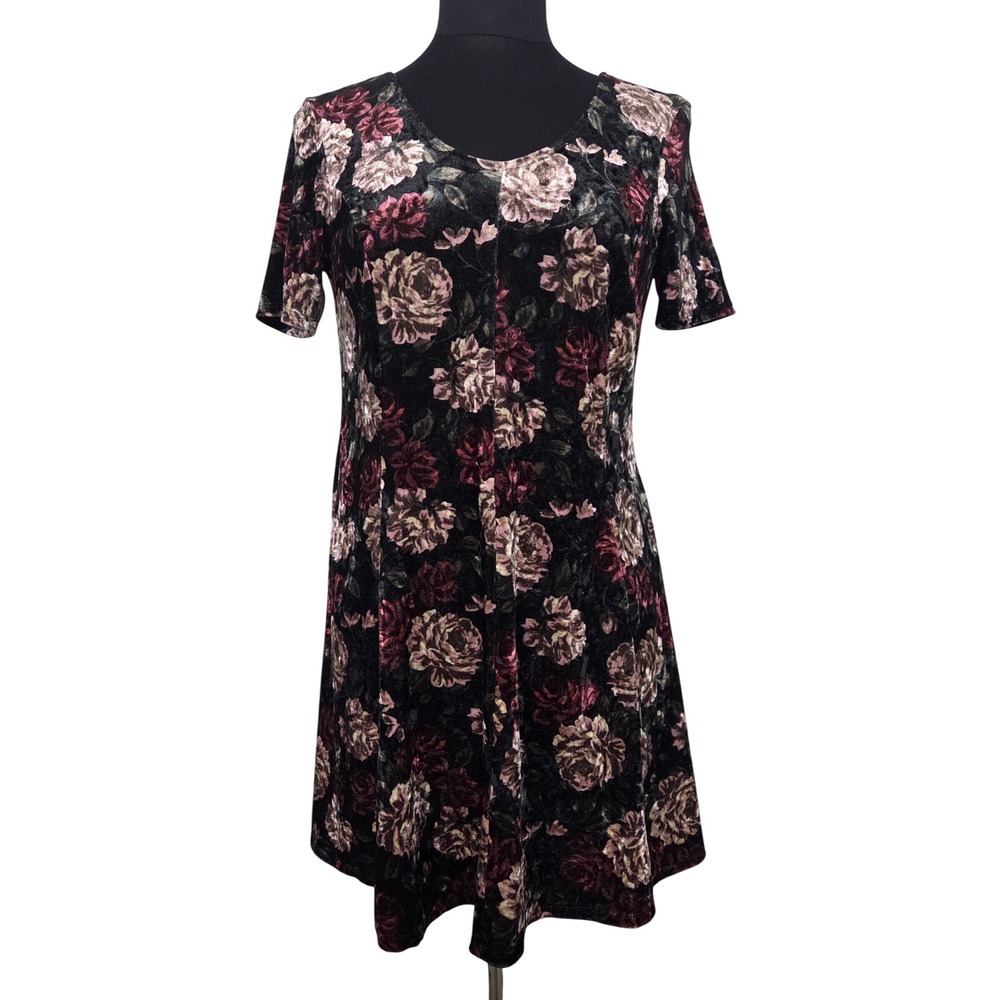 Adam Levine Dress M / L Black‎ Floral Velvet Short Sleeve Fit & Flare Moody Rose